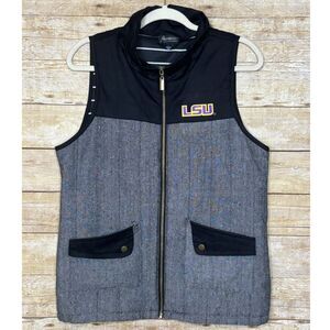 GAMEDAY COUTURE EMBROIDERED LSU HERRINGBONE FULL ZIP MIXED MEDIA VEST SZ. LARGE